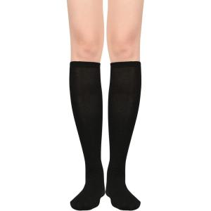 imageAmerican Trends Striped Knee High Socks for Women Thigh High Socks Long Leg Warmers1 Pack Solid Black