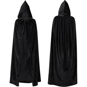 imageAmerican Trends Unisex Hooded Robe Cloak Adults Velvet Lightweight Overcoat Cloak for Halloween Cosplay CostumesBlack
