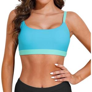 imageSports Swim Bra Bikini Tops for Women Classic Bathing Suits Top with Padded Crop SwimsuitBlue and Green