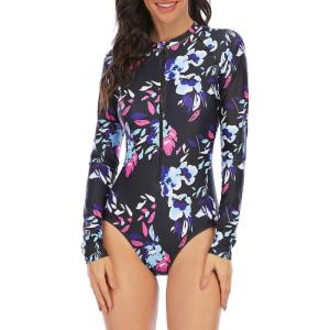imageWomens Athletic One Piece Swimsuits Long Sleeve Swimsuit Sports Surfing Swimwear Bathing SuitsBlack Colorful Pattern