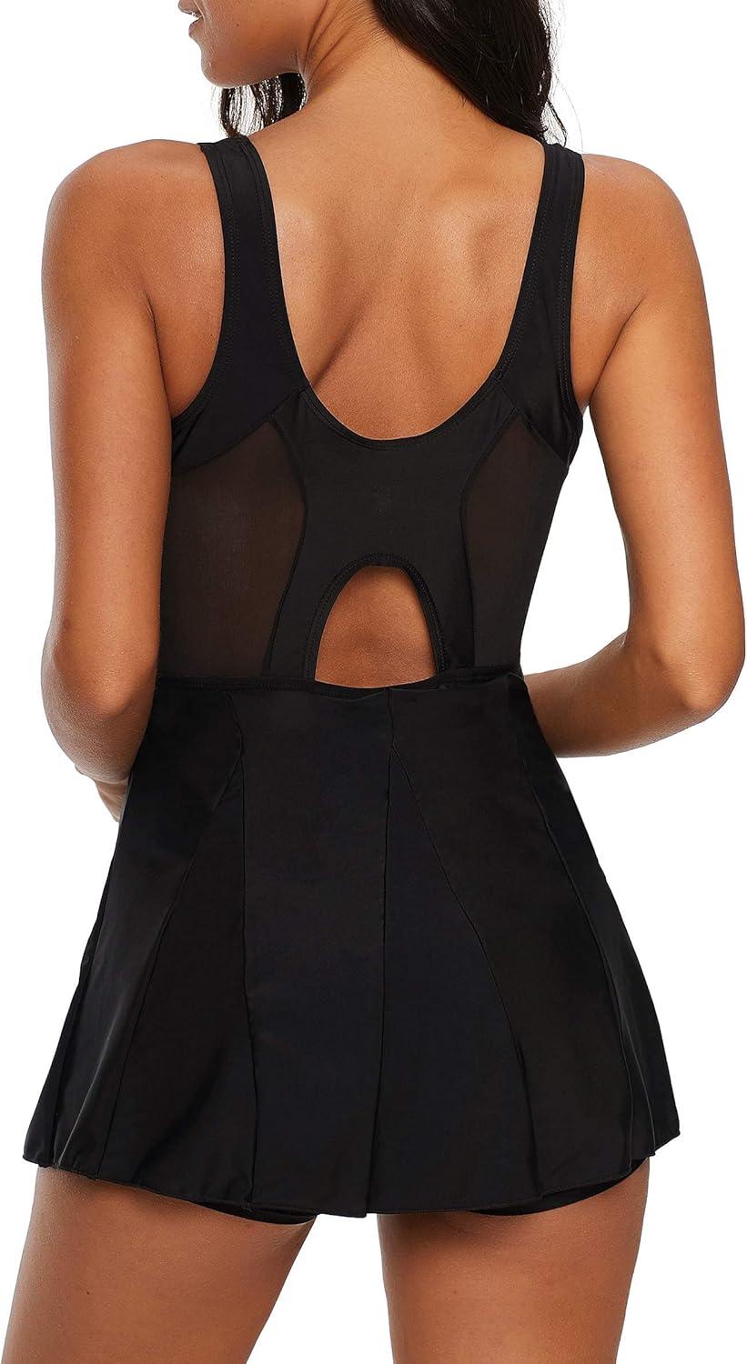 imageWomens Tummy Control Swimsuits Vintage Swim Dress One Piece Bathing Suits for Women Plus Size Swimdress01 Black Swim Dress