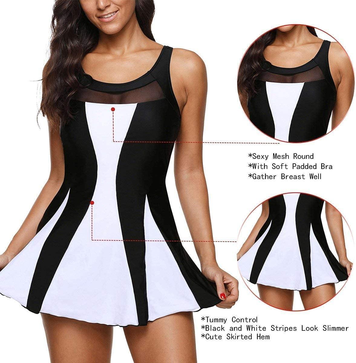 imageWomens Tummy Control Swimsuits Vintage Swim Dress One Piece Bathing Suits for Women Plus Size SwimdressFlag Print
