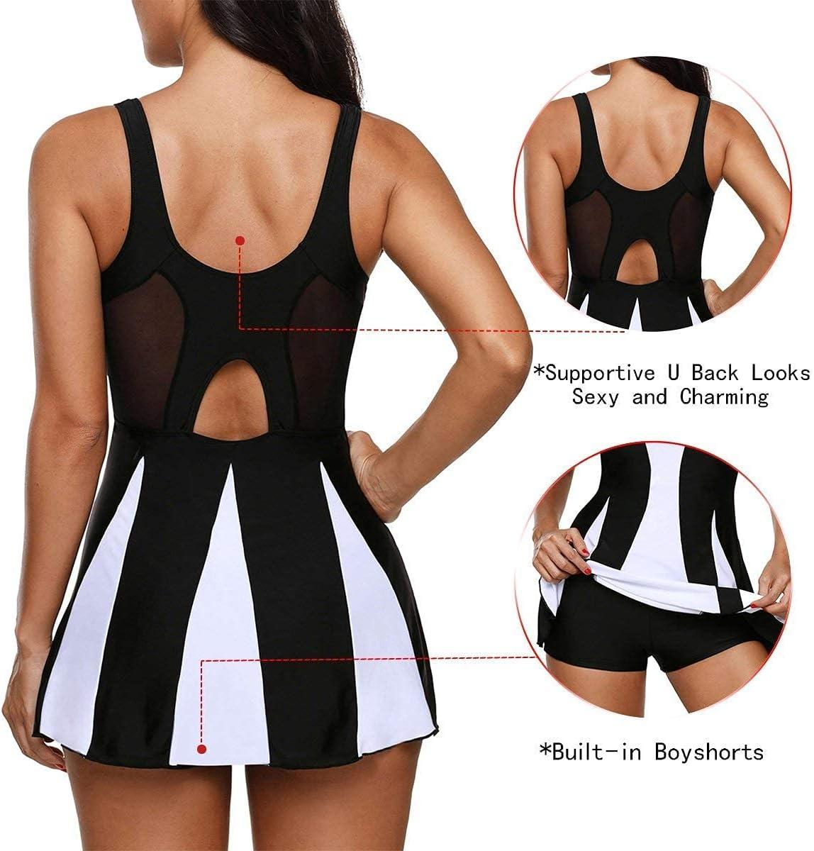 imageWomens Tummy Control Swimsuits Vintage Swim Dress One Piece Bathing Suits for Women Plus Size SwimdressFlag Print