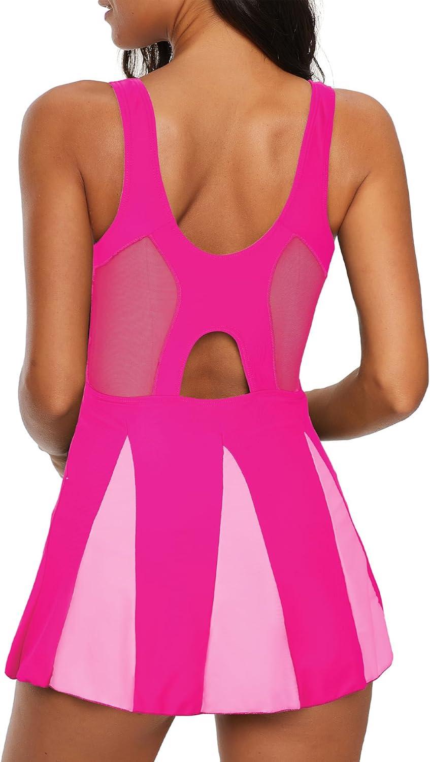 imageWomens Tummy Control Swimsuits Vintage Swim Dress One Piece Bathing Suits for Women Plus Size SwimdressHot Pink
