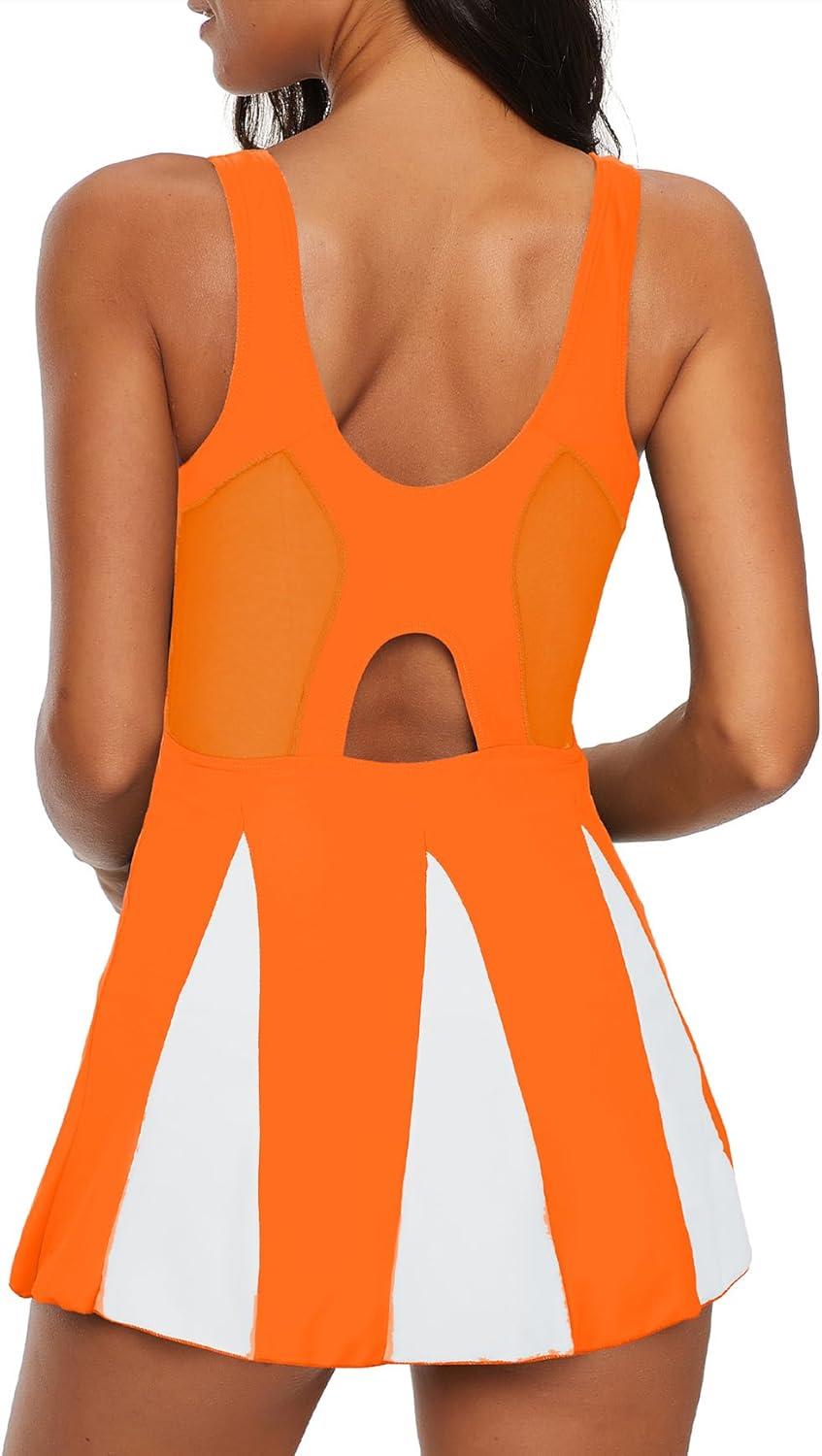 imageWomens Tummy Control Swimsuits Vintage Swim Dress One Piece Bathing Suits for Women Plus Size SwimdressOrange White