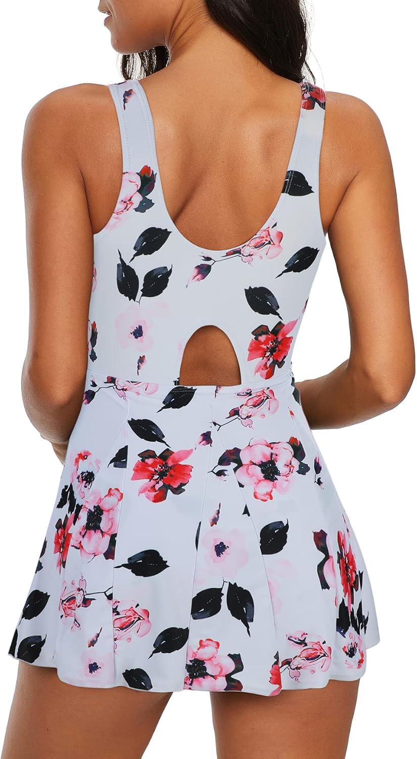 imageWomens Tummy Control Swimsuits Vintage Swim Dress One Piece Bathing Suits for Women Plus Size SwimdressPrint on White