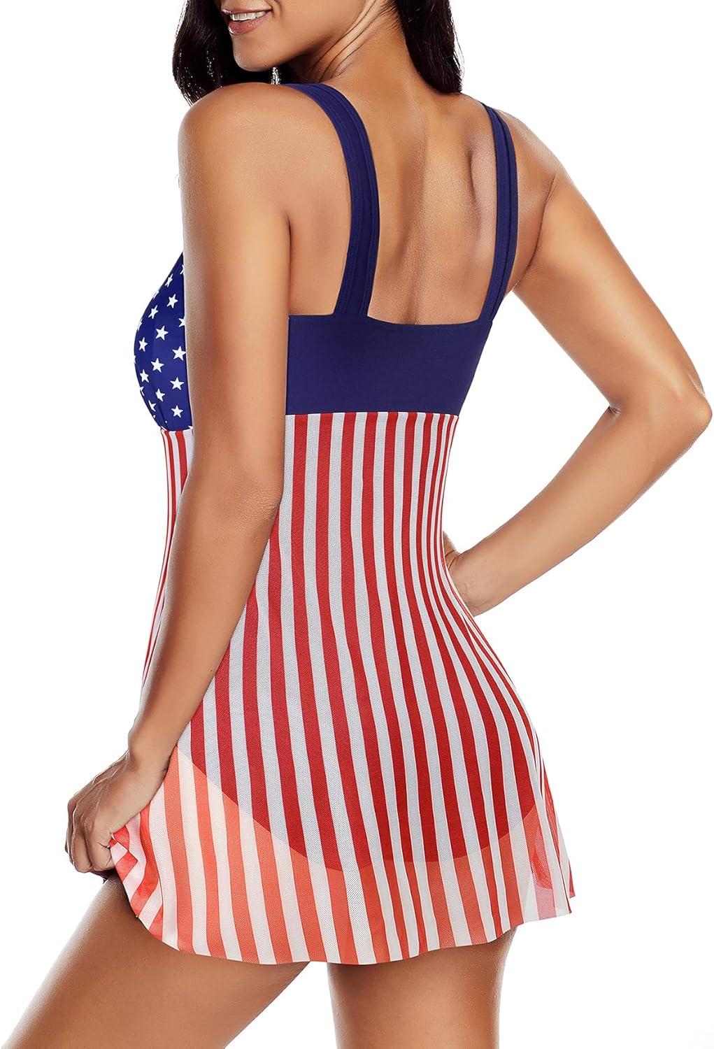 imageWomens Tummy Control Swimsuits Vintage Swim Dress One Piece Bathing Suits for Women Plus Size SwimdressQ Flag