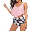 imageAmerican Trends High Waisted Swimsuits for Women Two Piece Bathing Suit Tummy Control Tankini Swimsuits Ruffled Tank Tops with High Waist Bottoms for Mom and Girls Pink Flower 1012