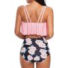 imageAmerican Trends High Waisted Swimsuits for Women Two Piece Bathing Suit Tummy Control Tankini Swimsuits Ruffled Tank Tops with High Waist Bottoms for Mom and Girls Pink Flower 1012