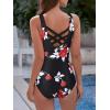 imageAthletic One Piece Swimsuit for Women Modest Criss Cross Back Slimming Bathing Suit Swimming SuitBlackfloral