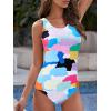 imageAthletic One Piece Swimsuit for Women Modest Criss Cross Back Slimming Bathing Suit Swimming SuitColored Squares