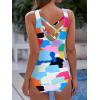 imageAthletic One Piece Swimsuit for Women Modest Criss Cross Back Slimming Bathing Suit Swimming SuitColored Squares