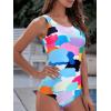 imageAthletic One Piece Swimsuit for Women Modest Criss Cross Back Slimming Bathing Suit Swimming SuitColored Squares