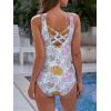 imageAthletic One Piece Swimsuit for Women Modest Criss Cross Back Slimming Bathing Suit Swimming SuitPurple and Orange Flowers