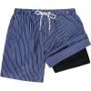 imageMens Swim Trunks 7 Inch Swim Shorts with Liner Mens Compression Shorts Summer Swimwear Navy tripes 2XL