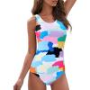 imageAthletic One Piece Swimsuit for Women Modest Criss Cross Back Slimming Bathing Suit Swimming SuitColored Squares