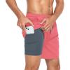 imageMens Quick Dry Swim Trunks with Compression Liner Broad Shorts Bathing Suit Short with Pockets Pink XL