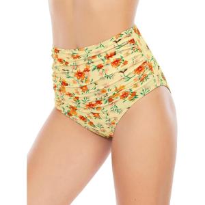 imageAmerican Trends High Waisted Bikini Bottoms Ruched Tummy Control Swimsuits Bottoms Sexy Swim Bottom Bathing Suits for WomenOrange Floral