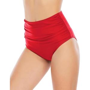 imageAmerican Trends High Waisted Bikini Bottoms Ruched Tummy Control Swimsuits Bottoms Sexy Swim Bottom Bathing Suits for WomenRed