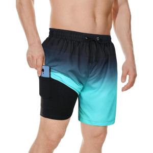 imageAmerican Trends Mens Swim Trunks Board Shorts Quick Dry Mens Swimming Trunks with Compression LinerBlack Blue Gradient