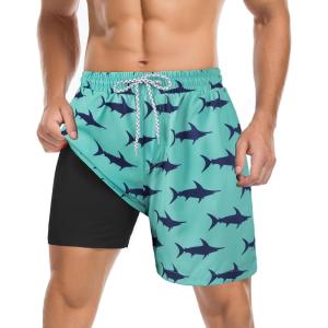 imageAmerican Trends Mens Swim Trunks Board Shorts Quick Dry Mens Swimming Trunks with Compression LinerBlue Green Shark