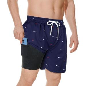 imageAmerican Trends Mens Swim Trunks Board Shorts Quick Dry Mens Swimming Trunks with Compression LinerNavy Blue Fish Bone