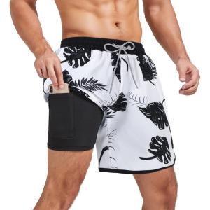 imageAmerican Trends Mens Swim Trunks Board Shorts Quick Dry Mens Swimming Trunks with Compression LinerZ Leaves White