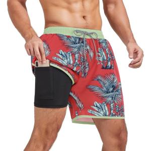 imageAmerican Trends Mens Swim Trunks Board Shorts Quick Dry Mens Swimming Trunks with Compression LinerZ Red Plantain