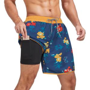 imageAmerican Trends Mens Swim Trunks Board Shorts Quick Dry Mens Swimming Trunks with Compression LinerZ Yellow Blue Background