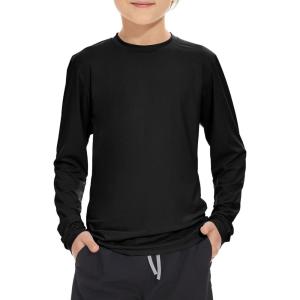 imageBoy Long Sleeve Rash Guard Shirt UPF 50 Sun Protection Rashguard Swim ShirtBlack