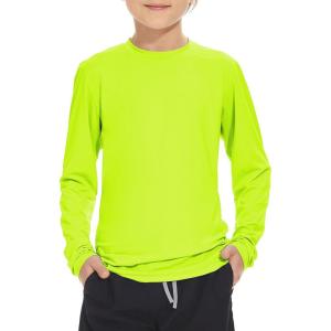 imageBoy Long Sleeve Rash Guard Shirt UPF 50 Sun Protection Rashguard Swim ShirtFluorescent Green