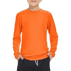 imageBoy Long Sleeve Rash Guard Shirt UPF 50 Sun Protection Rashguard Swim ShirtNeon Orange