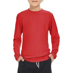 imageBoy Long Sleeve Rash Guard Shirt UPF 50 Sun Protection Rashguard Swim ShirtRed