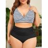 imageAmerican Trends Womens Plus Size Bikini Two Piece Swimsuits Tummy Control Bathing Suits High Waisted Bikini SwimwearBlack White Stripe