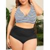 imageAmerican Trends Womens Plus Size Bikini Two Piece Swimsuits Tummy Control Bathing Suits High Waisted Bikini SwimwearBlack White Stripe
