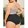 imageAmerican Trends Womens Plus Size Bikini Two Piece Swimsuits Tummy Control Bathing Suits High Waisted Bikini SwimwearBlack White Stripe