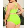 imageAmerican Trends Womens Plus Size Bikini Two Piece Swimsuits Tummy Control Bathing Suits High Waisted Bikini SwimwearNeon Yellow