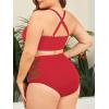 imageAmerican Trends Womens Plus Size Bikini Two Piece Swimsuits Tummy Control Bathing Suits High Waisted Bikini SwimwearRed