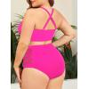 imageAmerican Trends Womens Plus Size Bikini Two Piece Swimsuits Tummy Control Bathing Suits High Waisted Bikini SwimwearRose Red