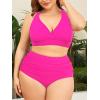 imageAmerican Trends Womens Plus Size Bikini Two Piece Swimsuits Tummy Control Bathing Suits High Waisted Bikini SwimwearRose Red