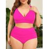 imageAmerican Trends Womens Plus Size Bikini Two Piece Swimsuits Tummy Control Bathing Suits High Waisted Bikini SwimwearRose Red