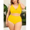 imageAmerican Trends Womens Plus Size Bikini Two Piece Swimsuits Tummy Control Bathing Suits High Waisted Bikini SwimwearYellow