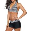 imageWomens Sporty Two Piece Swimsuits Halter Push Up Bathing Suits Athletic Swimwear for WomenBlack  White Stripe