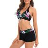 imageWomens Sporty Two Piece Swimsuits Halter Push Up Bathing Suits Athletic Swimwear for WomenBlack Pink