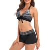 imageWomens Sporty Two Piece Swimsuits Halter Push Up Bathing Suits Athletic Swimwear for WomenBlack Square