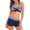 imageWomens Sporty Two Piece Swimsuits Halter Push Up Bathing Suits Athletic Swimwear for WomenBlue Geometric
