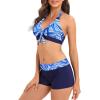 imageWomens Sporty Two Piece Swimsuits Halter Push Up Bathing Suits Athletic Swimwear for WomenBlue Ripple