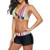 imageWomens Sporty Two Piece Swimsuits Halter Push Up Bathing Suits Athletic Swimwear for WomenColourful Stripe
