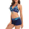 imageWomens Sporty Two Piece Swimsuits Halter Push Up Bathing Suits Athletic Swimwear for WomenNavy Leaves