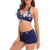 imageWomens Sporty Two Piece Swimsuits Halter Push Up Bathing Suits Athletic Swimwear for WomenNavy White